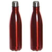 Items Set van 2x stuks RVS thermos waterfles/drinkfles rood met schroefdop 500 ml -
