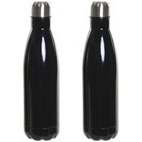 Items Set van 2x stuks RVS thermos waterfles/drinkfles zwart met schroefdop 500 ml -