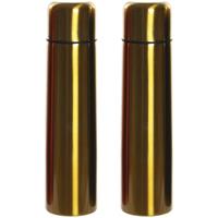 Items Set van 2x stuks RVS thermosfles/isoleerfles goud met drukdop 920 ml -