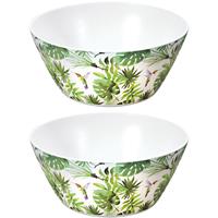 Melamine serveerschalen tropische print/wit 25 cm - Kommen/schalen - Fruitschaal/saladeschaal serveerschalen - Slabak/slakom