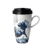 Goebel Coffee-to-go-beker Katsushika Hokusai - "De grote golf" to go van porselein met een afneembare deksel, 500 ml