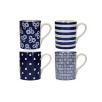 Neuetischkultur Tassen-Set 4-tlg. Keramik, blau gemustert London Pottery