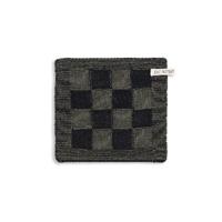 Knit Factory Keukentextiel - Pannenlap Grote Blok Zwart/Khaki