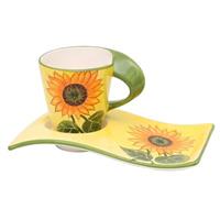 Neuetischkultur Kaffeetasse mit Unterteller, modern Sonnenblume bunt