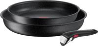 Tefal Pfannen-Set  L39990 Ingenio Black Stone, Aluminium, (Set, 3 tlg.), stapelbar, Antihaftversiegelung, induktionsgeeignet, hergestellt in Frankreich, Thermo-Signal Temperaturanzeiger, Ø