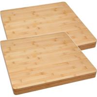 Secret de Gourmet 2x Stuks grote snijplank/serveerplank vierkant x 3,5 cm van bamboe hout -