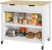 SoBuy Kücheninsel Sideboard Küchenwagen Küchenschrank mit 2 Schubladen und Ablagen weiß
