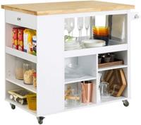 SoBuy Design Kücheninsel Küchenschrank mit Klappe Küchenwagen mit Regalfächern Sideboard auf Rollen weiß