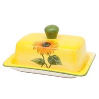 Neuetischkultur Butterdose Keramik Sonnenblume gelb