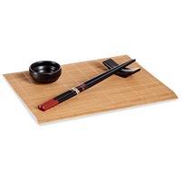 Kinvara Bamboe/keramiek Sushi servies/serveerset voor 2 personen 8-delig - Sushi eetset zwart