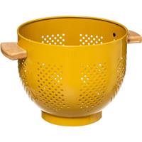 5five Vergiet/zeef op voet geel 22 x 18,5 cm van ijzer met bamboe handvaten - Keukenvergieten