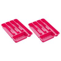 Forte Plastics 2x stuks bestekbakken/bestekhouders 5-vaks roze - 24 x 24 x 4 cm - Keuken opberg accessoires