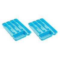 Forte Plastics 2x stuks bestekbakken/bestekhouders 5-vaks blauw - 24 x 24 x 4 cm - Keuken opberg accessoires