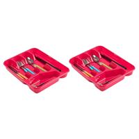 Forte Plastics 2x stuks bestekbakken/bestekhouders 5-vaks rood - 27 x 34 x 5 cm - Keuken opberg accessoires