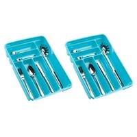 Forte Plastics 2x stuks bestekbakken/bestekhouders 6-vaks blauw - 40 x 30 x 7 cm - Keuken opberg accessoires
