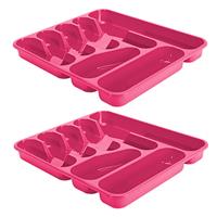 Hega Hogar 2x stuks bestekbakken/bestekhouders 7-vaks fuchsia roze - 37 x 42 x 5 cm - Keuken opberg accessoires