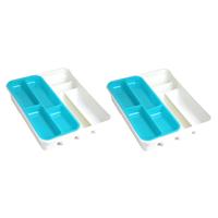 Forte Plastics 2x stuks witte bestekbak inzetbakken met oplegbakje kunststof 40 x 30 cm - Keukenlade/besteklade inzetbakken
