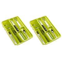 Forte Plastics 2x stuks bestekbakken/bestekhouders lime groen 40 x 30 x 7 cm - 2 lagen - Keuken opberg accessoires