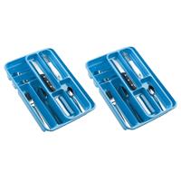 Forte Plastics 2x stuks bestekbakken/bestekhouders blauw 40 x 30 x 7 cm - 2 lagen - Keuken opberg accessoires