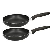Merkloos 2x Zwarte aluminium koekenpannen met dubbel anti aanbak laag 20 cm - bakken/koken - koekenpannen keukengerei