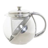 Items Theepot van glas en RVS 600 ml met filter/infuser en handvat