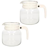 Gerim 2x stuks glazen theepotten met witte kunststof deksel 1 liter - Thee pot