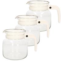 Gerim 3x stuks glazen theepotten met witte kunststof deksel 1 liter - Thee pot