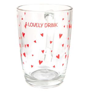 Clayre & Eef Theeglas 11*8*11 Cm / 300 Ml Transparant Rood Glas Hartjes A Lovely Drink Theemok Theebeker Transparant