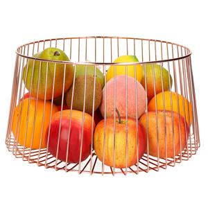 Trendoz Metalen fruitmand/fruitschaal koper rond 30 x 16 cm -