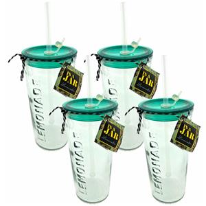 Benza Gusta Drinkglas Met Rietje En Deksel - 550ml - Groen - 4 Stuks