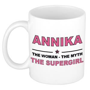 Bellatio Naam cadeau Annika - The woman, The myth the supergirl koffie mok / beker 300 ml - naam/namen mokken - Cadeau voor o.a verjaardag/ moederdag/ pensioen/ geslaagd/ bedankt