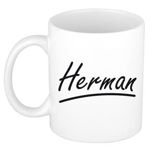 Bellatio Herman naam cadeau mok / beker met sierlijke letters - Cadeau collega/ vaderdag/ verjaardag of persoonlijke voornaam mok werknemers