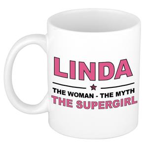 Bellatio Naam cadeau Linda - The woman, The myth the supergirl koffie mok / beker 300 ml - naam/namen mokken - Cadeau voor o.a verjaardag/ moederdag/ pensioen/ geslaagd/ bedankt