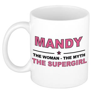 Bellatio Naam cadeau Mandy - The woman, The myth the supergirl koffie mok / beker 300 ml - naam/namen mokken - Cadeau voor o.a verjaardag/ moederdag/ pensioen/ geslaagd/ bedankt