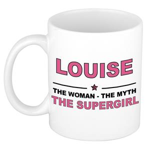 Bellatio Naam cadeau Louise - The woman, The myth the supergirl koffie mok / beker 300 ml - naam/namen mokken - Cadeau voor o.a verjaardag/ moederdag/ pensioen/ geslaagd/ bedankt