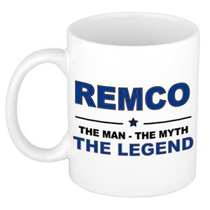 Bellatio Naam cadeau Remco - The man, The myth the legend koffie mok / beker 300 ml - naam/namen mokken - Cadeau voor o.a verjaardag/ vaderdag/ pensioen/ geslaagd/ bedankt