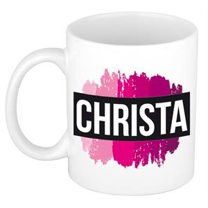 Bellatio Christa naam cadeau mok / beker met roze verfstrepen - Cadeau collega/ moederdag/ verjaardag of als persoonlijke mok werknemers
