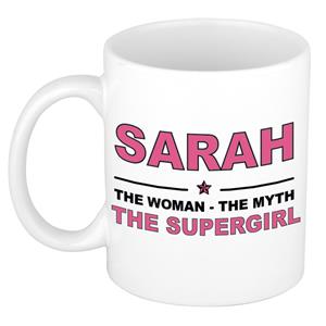 Bellatio Naam cadeau Sarah - The woman, The myth the supergirl koffie mok / beker 300 ml - naam/namen mokken - Cadeau voor o.a verjaardag/ moederdag/ pensioen/ geslaagd/ bedankt