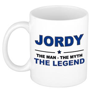 Bellatio Naam cadeau Jordy - The man, The myth the legend koffie mok / beker 300 ml - naam/namen mokken - Cadeau voor o.a verjaardag/ vaderdag/ pensioen/ geslaagd/ bedankt