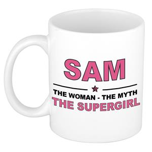 Bellatio Naam cadeau Sam - The woman, The myth the supergirl koffie mok / beker 300 ml - naam/namen mokken - Cadeau voor o.a verjaardag/ moederdag/ pensioen/ geslaagd/ bedankt