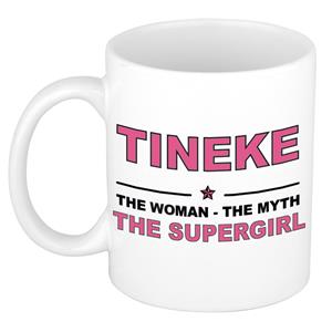 Bellatio Naam cadeau Tineke - The woman, The myth the supergirl koffie mok / beker 300 ml - naam/namen mokken - Cadeau voor o.a verjaardag/ moederdag/ pensioen/ geslaagd/ bedankt