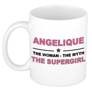 Bellatio Naam cadeau Angelique - The woman, The myth the supergirl koffie mok / beker 300 ml - naam/namen mokken - Cadeau voor o.a verjaardag/ moederdag/ pensioen/ geslaagd/ bedankt