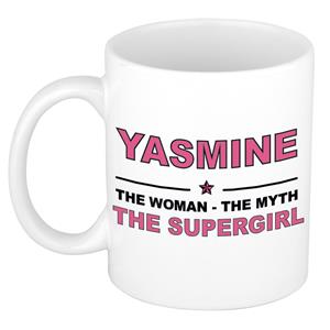 Bellatio Naam cadeau Yasmine - The woman, The myth the supergirl koffie mok / beker 300 ml - naam/namen mokken - Cadeau voor o.a verjaardag/ moederdag/ pensioen/ geslaagd/ bedankt