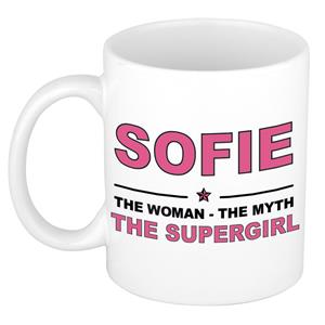 Bellatio Naam cadeau Sofie - The woman, The myth the supergirl koffie mok / beker 300 ml - naam/namen mokken - Cadeau voor o.a verjaardag/ moederdag/ pensioen/ geslaagd/ bedankt