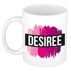 Bellatio Desiree naam cadeau mok / beker met roze verfstrepen - Cadeau collega/ moederdag/ verjaardag of als persoonlijke mok werknemers