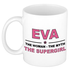 Bellatio Naam cadeau Eva - The woman, The myth the supergirl koffie mok / beker 300 ml - naam/namen mokken - Cadeau voor o.a verjaardag/ moederdag/ pensioen/ geslaagd/ bedankt