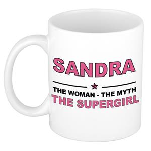 Bellatio Naam cadeau Sandra - The woman, The myth the supergirl koffie mok / beker 300 ml - naam/namen mokken - Cadeau voor o.a verjaardag/ moederdag/ pensioen/ geslaagd/ bedankt