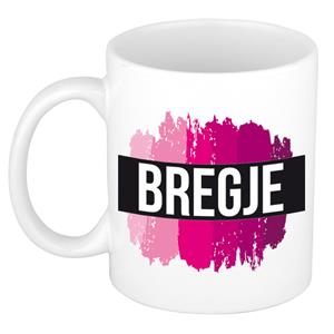 Bellatio Bregje naam cadeau mok / beker met roze verfstrepen - Cadeau collega/ moederdag/ verjaardag of als persoonlijke mok werknemers
