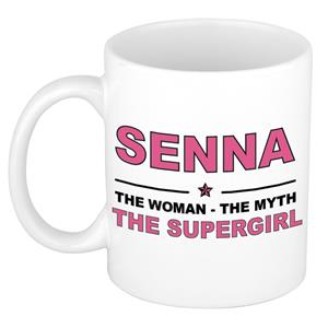 Bellatio Naam cadeau Senna - The woman, The myth the supergirl koffie mok / beker 300 ml - naam/namen mokken - Cadeau voor o.a verjaardag/ moederdag/ pensioen/ geslaagd/ bedankt