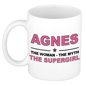 Bellatio Naam cadeau Agnes - The woman, The myth the supergirl koffie mok / beker 300 ml - naam/namen mokken - Cadeau voor o.a verjaardag/ moederdag/ pensioen/ geslaagd/ bedankt